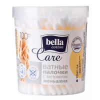Белла ватные палочки Cotton Care экстракт женьшеня в круглой пластиковой коробке, 100 шт.